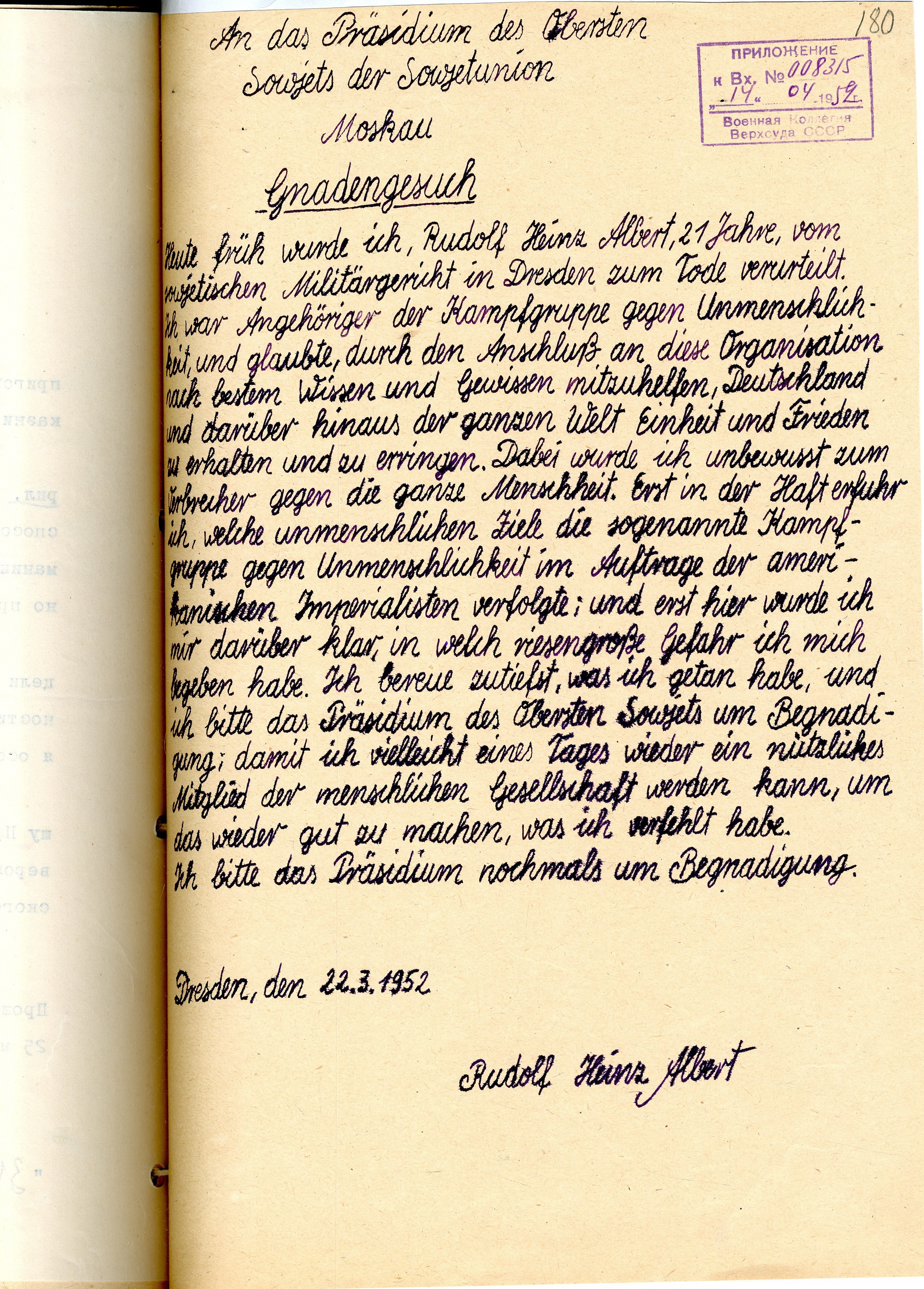 Abbildung handschriftliches Gnadengesuch